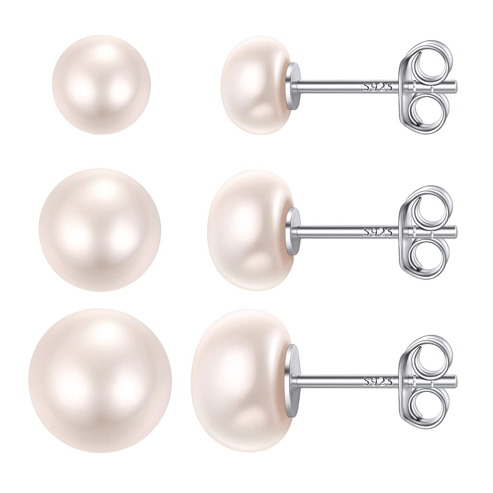 ChicSilver 4/6/8/10MM Orecchini Perle Donna Argento 925 | argento 925 delicato sulla pelle e anallergico, perle d'acqua dolce, leggere, abbinamenti quotidiani, per anniversario natale