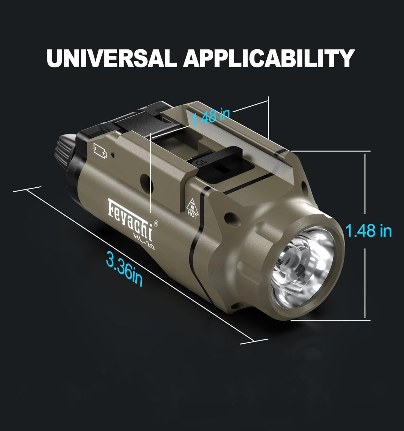 Feyachi HL-20 Lampe torche de 1500 lumens, LED améliorée, lampe de poche tactique pour arme à feu, traîneau de suivi et clé pour Picatinny (Kaki)