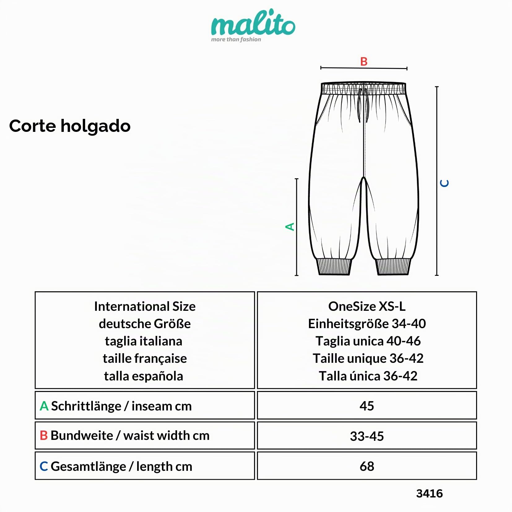 Malito Mujer Pantalón con Cinturón Corto Aladin Yoga Pants 3416