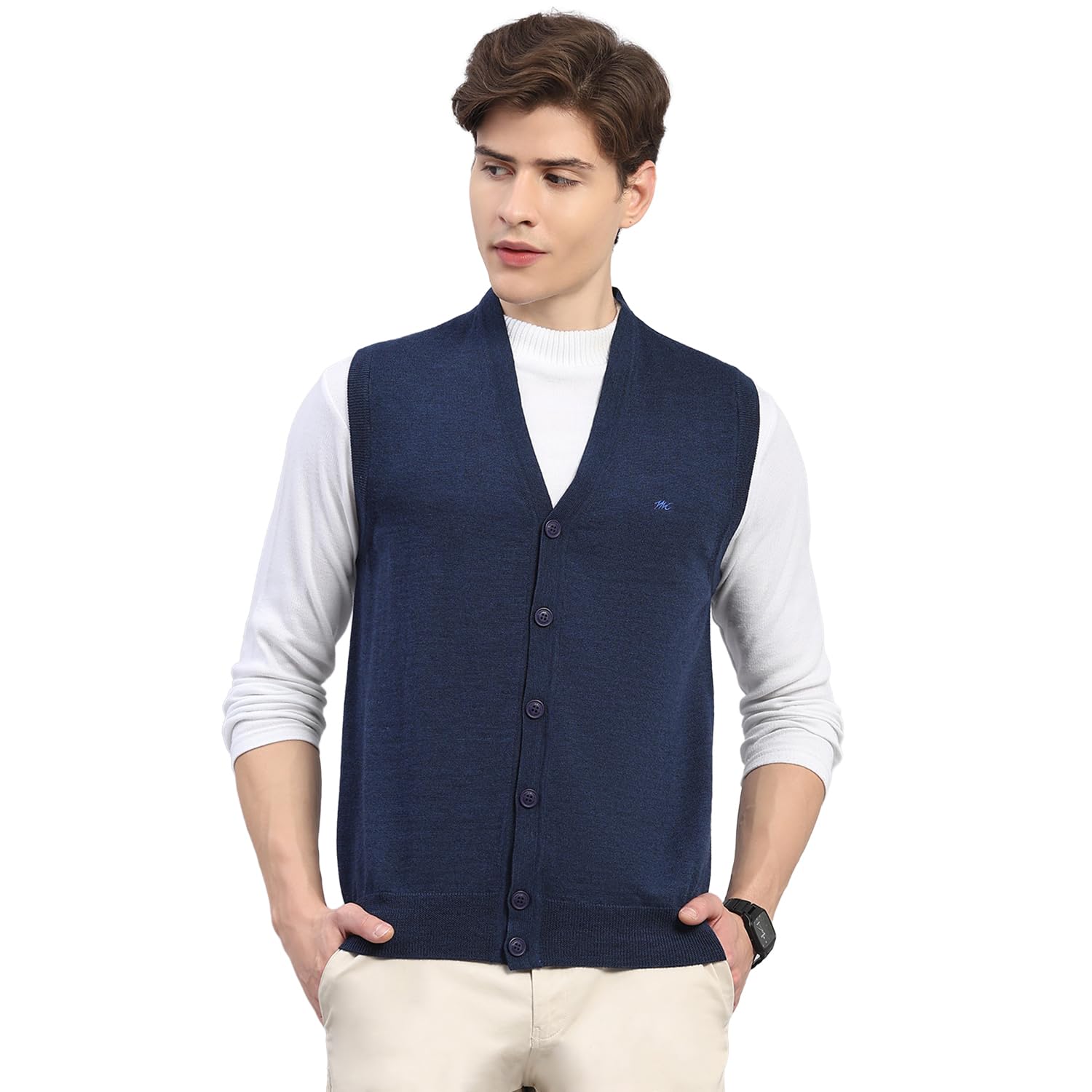 Men's Regular Fit Solid V Neck Sleeveless Cardigan| Warm Woolen Sweater for Men | Stylish Full Sleeve Knitted Cardigan | Soft Comfortable Winter Wear (Pack of 1)