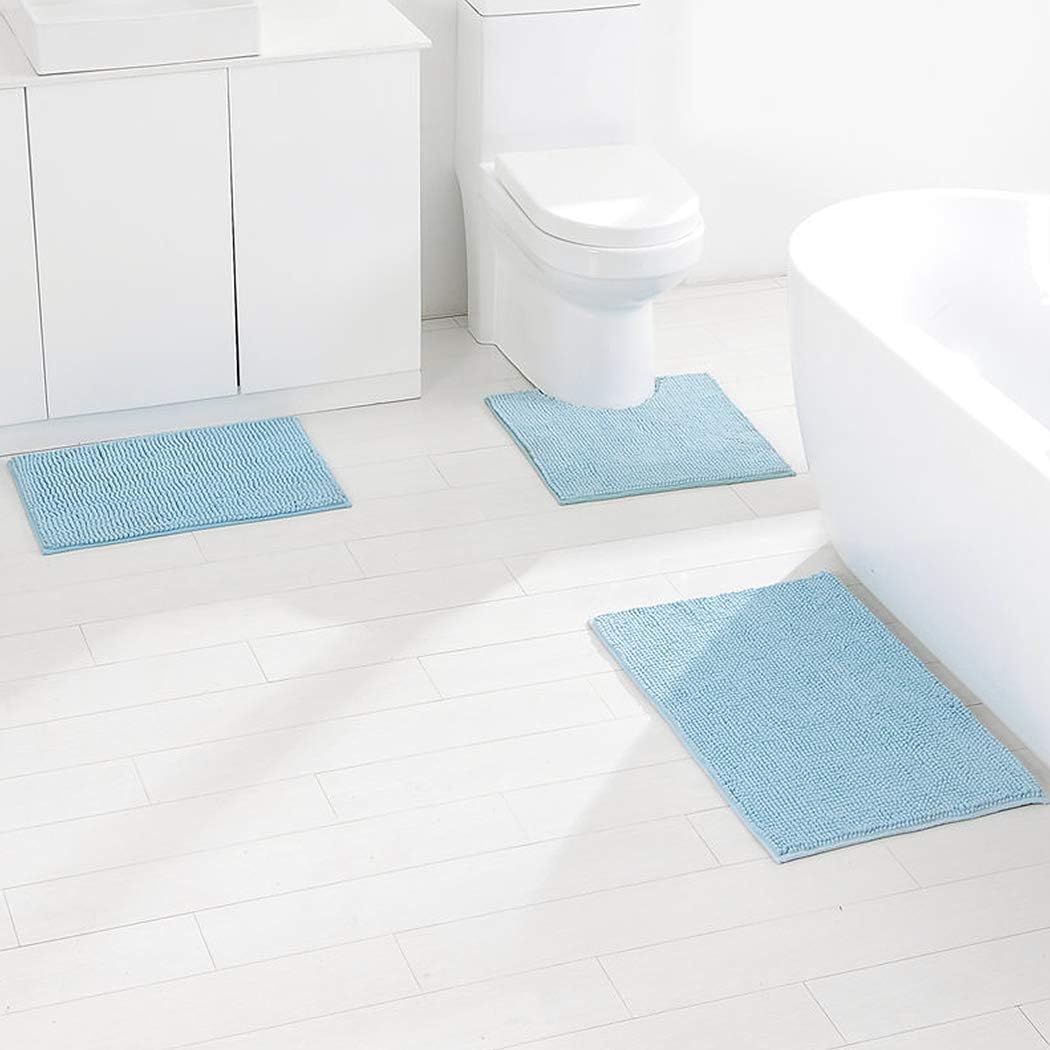 Faylapa 3 Pieces Bathroom Rug Set, Shaggy Ultra Soft Non Slip Bathroom Mat Set, Includes U-Shaped Contour Toilet Mat Plush Bath Mats for Bathroom, Tub, Shower (Machine Washable)