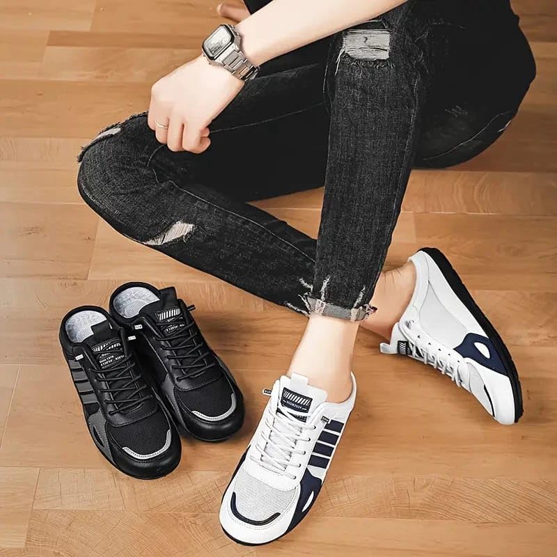 Image of BLUE POP Men's Half Shoe Sneaker Mules, Lace-Up Backless Loafers