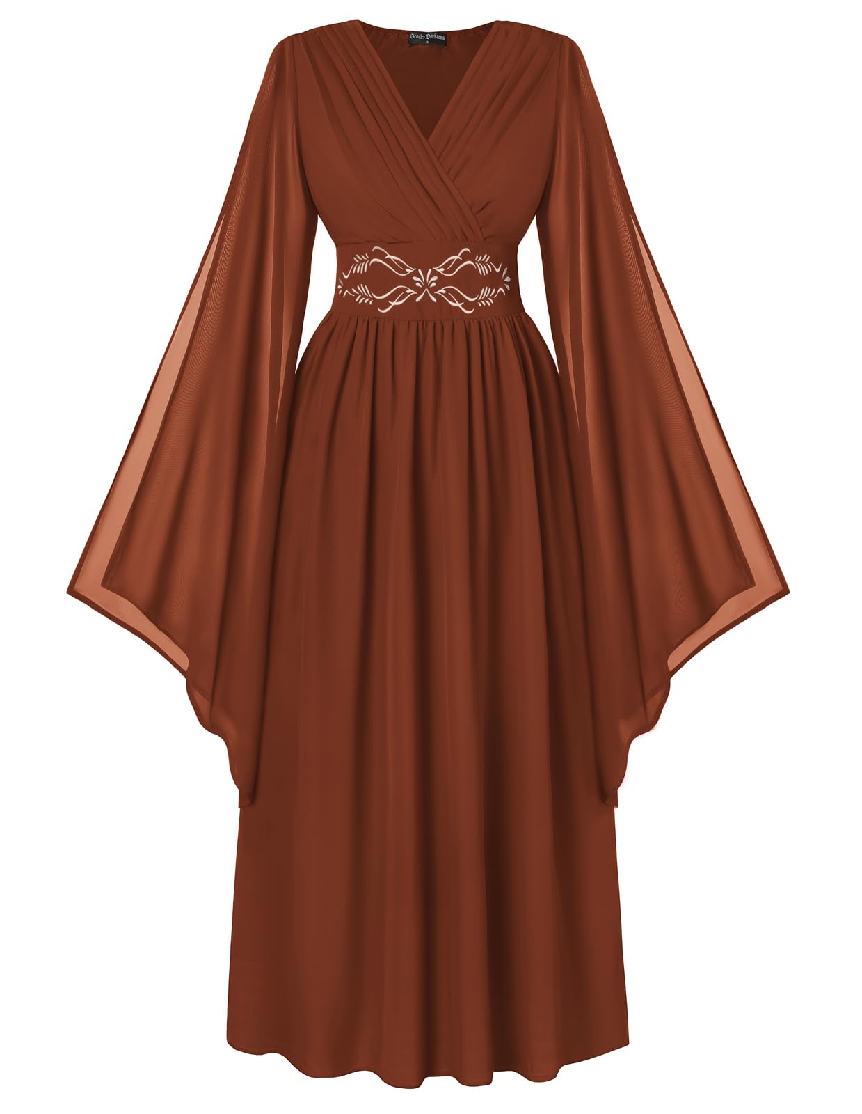 Scarlet Darkness Women's Renaissance Costume Wrap V Neck Medieval Dress Split Bell Sleeve Embroidery Fairy Dresses