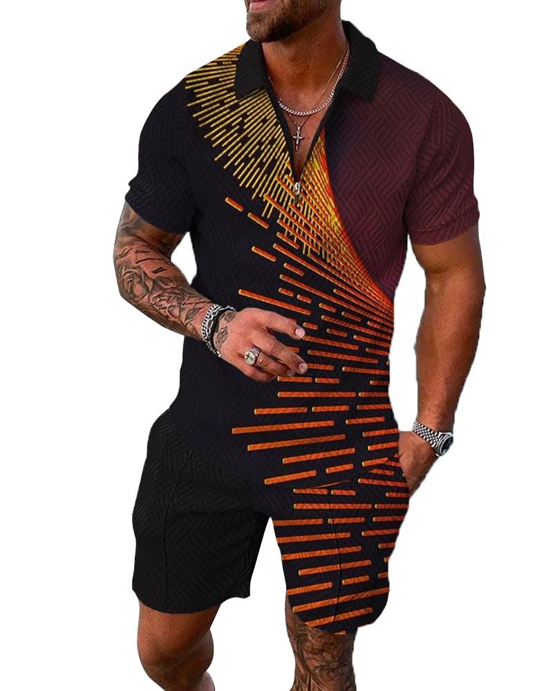 N\PNP Summer Men's two piece short set outfits fashion Shirt Suits Printing T shirt with shorts.Tracksuits Casual Set Training Casual Sports Suits for adults Multiple styles are available