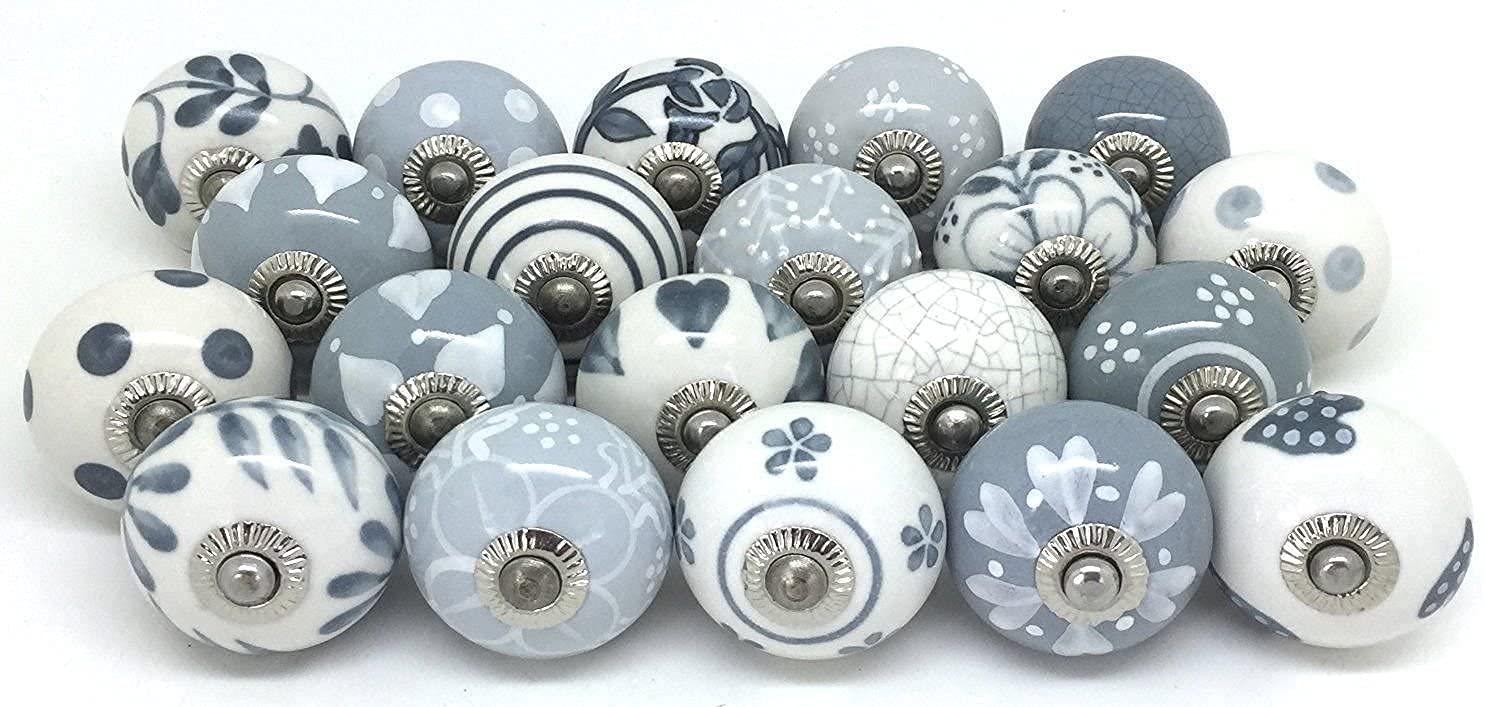 Boutons de placard en céramique pour remplacer poignée cassée lot de 20 gris blanc