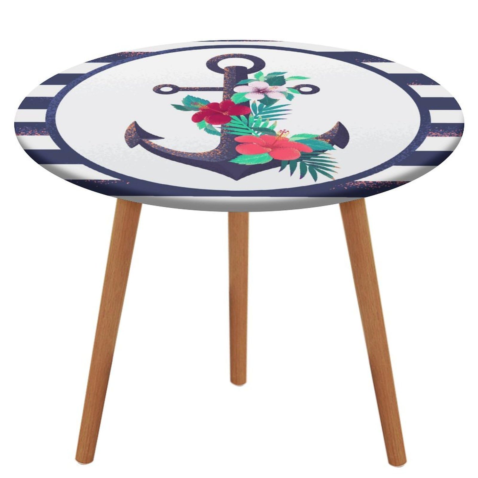 Blue Nautical Round Tablecloth Table Protector Cover For Dinning Room Kitchen Picnic Party