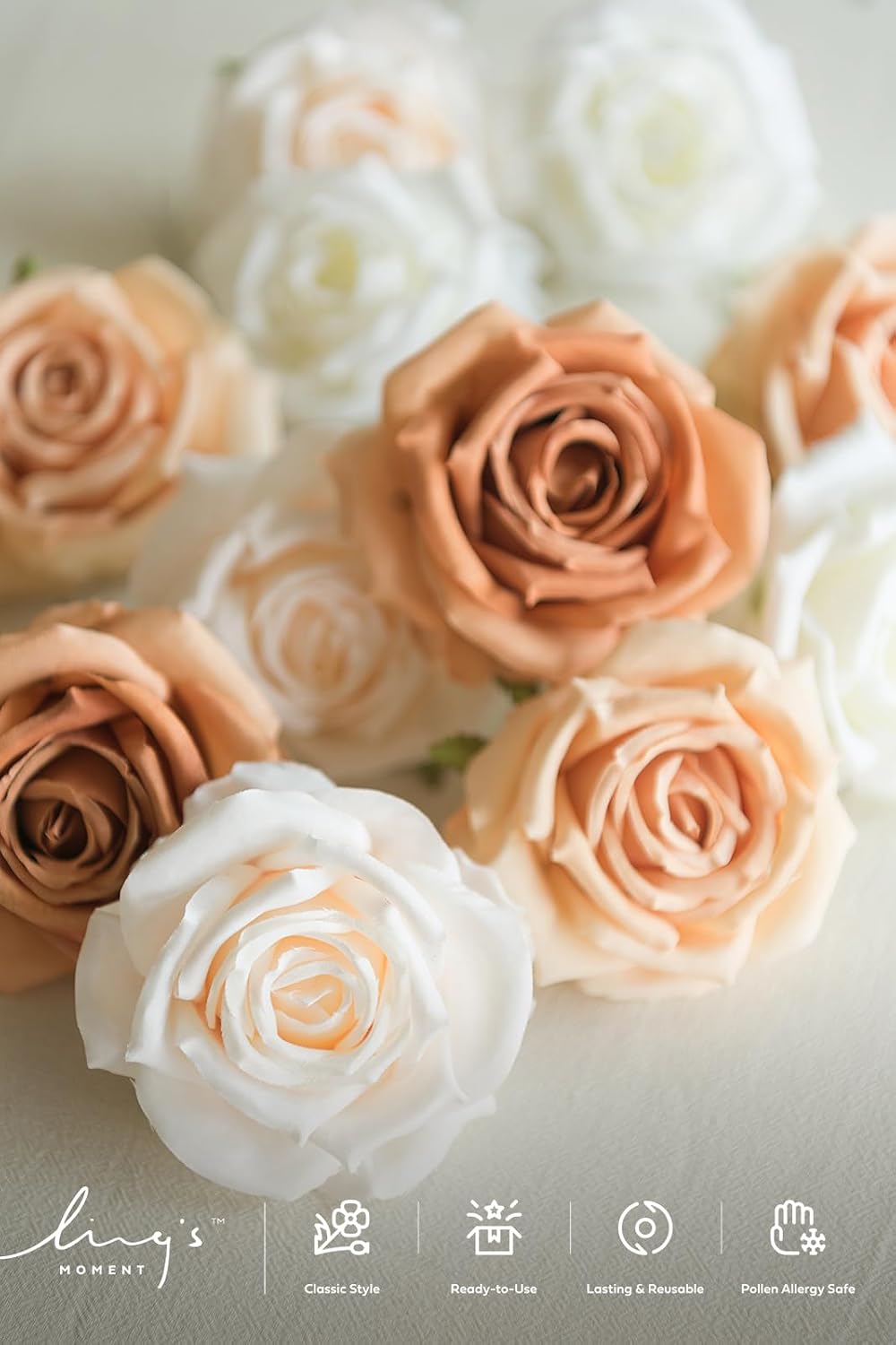 Ling's moment Artificial Flowers, 16pcs Burnt Orange Ombre Faux Silk Roses with Stems, 3.5" Fake Terracotta Flowers Bulk for DIY Wedding Bouquets Centerpieces Party Baby Shower Home Decoration