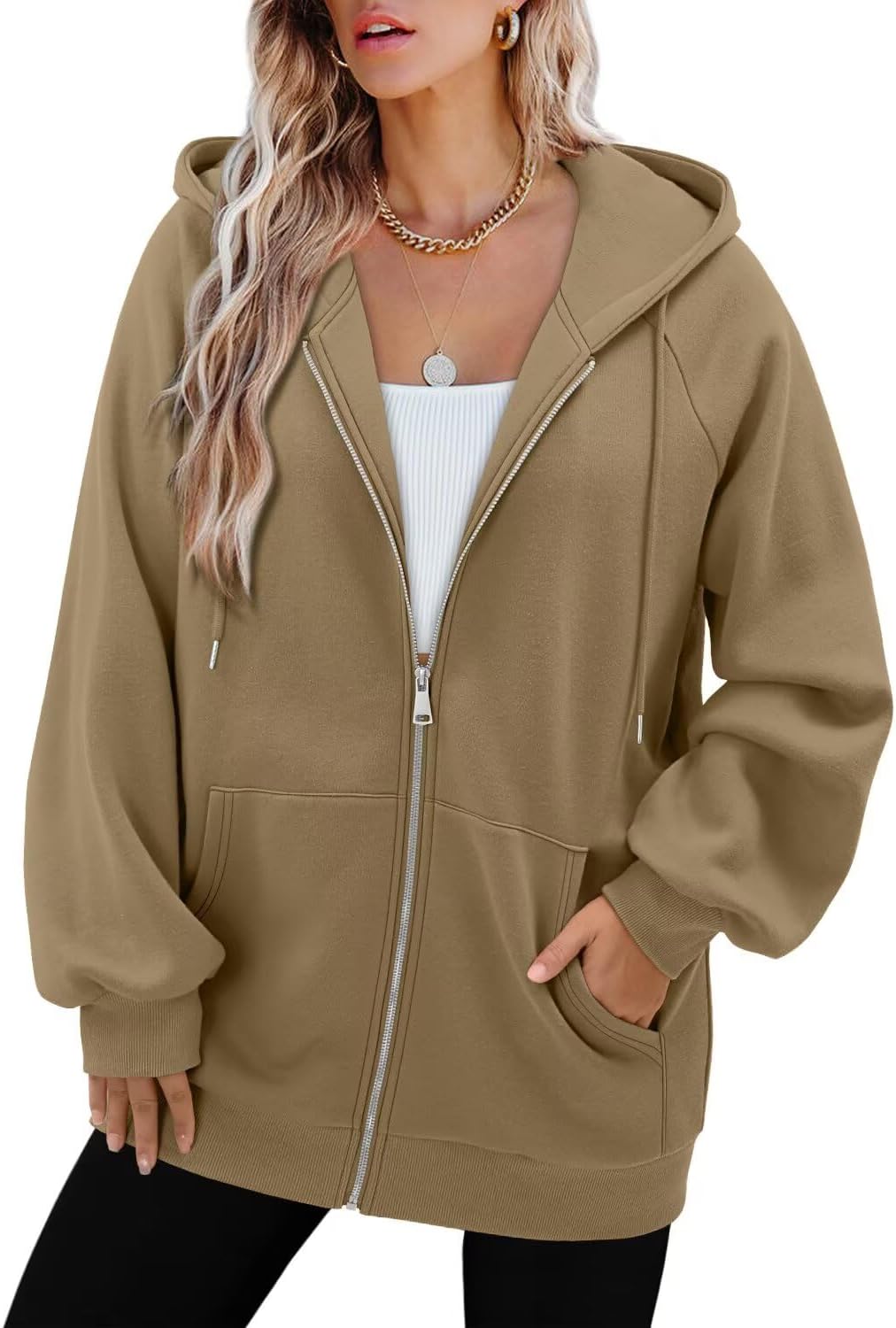 StunShow Women's Zip Up Hoodies Oversized Fleece Long Sleeve Sweatshirts Casual Fall Jacket Coat with Pocket(S-3XL) - Image 4