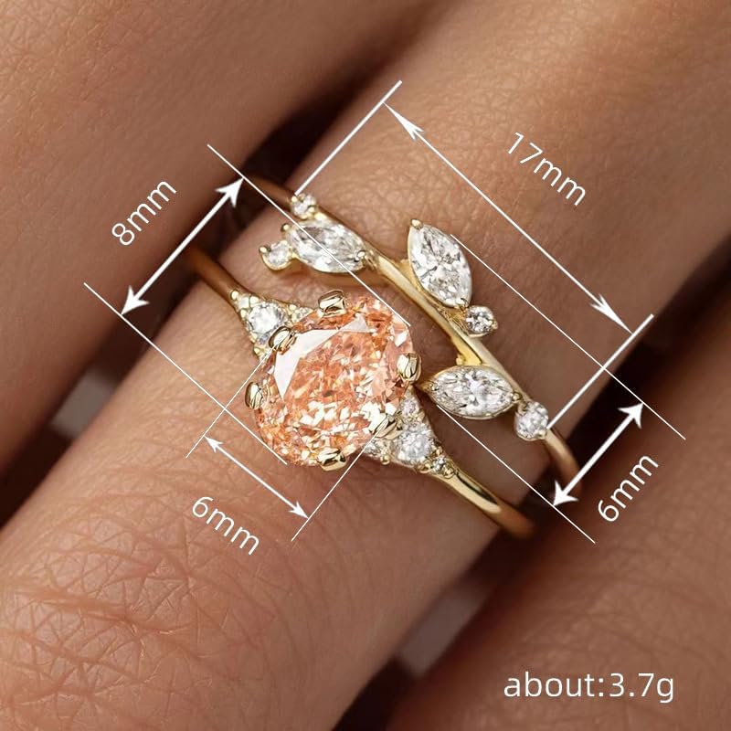 RKKOJJO 925 Sterling Silver Bridal Rings Sets AAA Pink Cubic Zirconia CZ Full Diamond Engagements Rings Wedding 2 Pcs Promise Anniversary White Gold Rings for Women Size 7 - Image 6