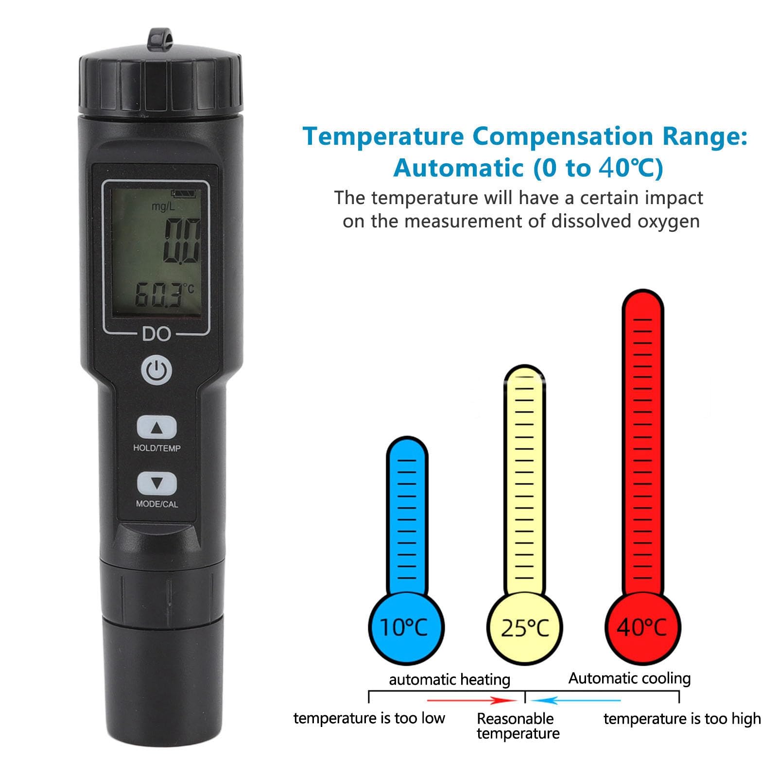 Medidor de oxígeno disuelto, sondeo desmontable Pantalla de pantalla digital Sensor de oxígeno disuelto, kit de prueba de oxígeno disuelto digital para la investigación del (Sin