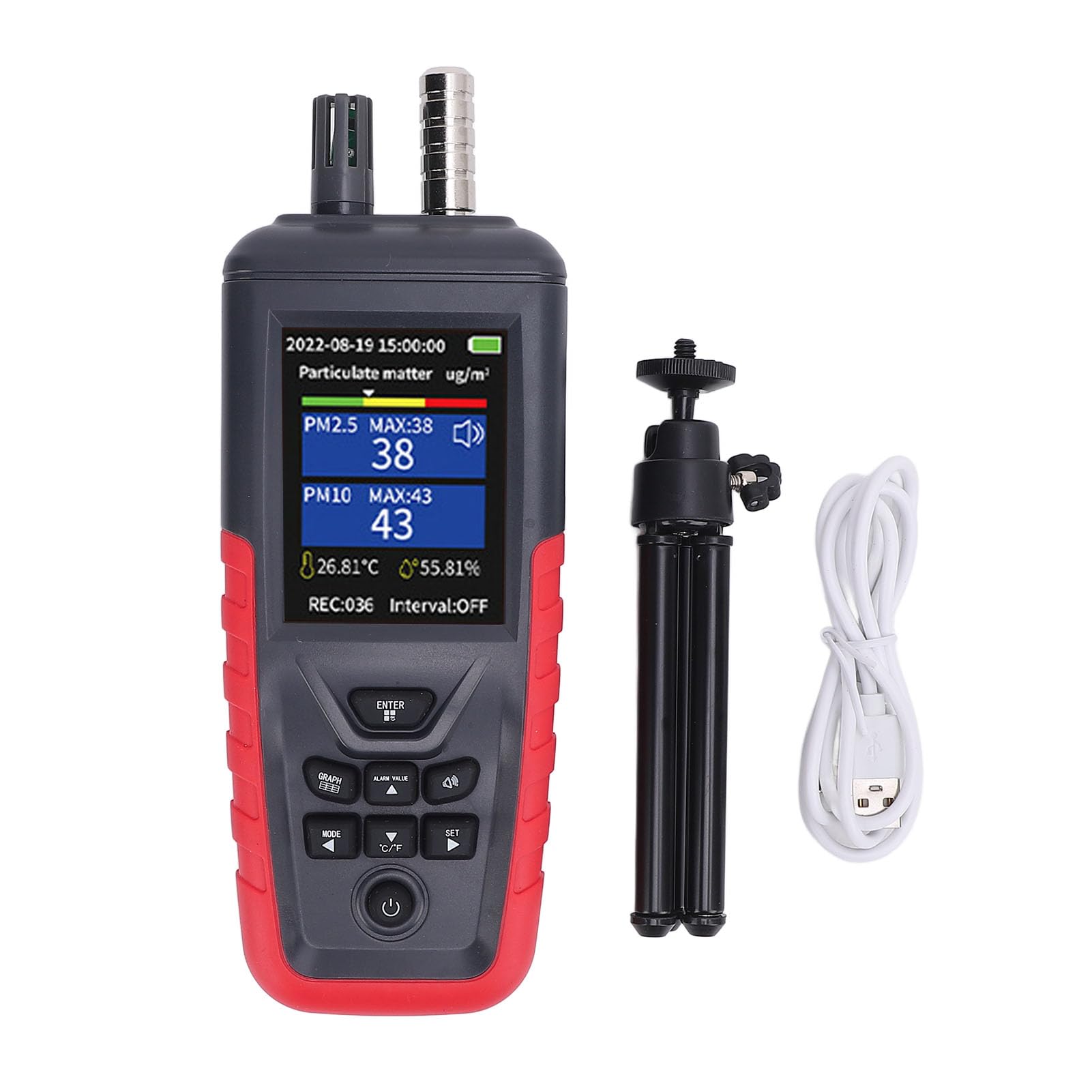 Generic Detector de Polvo Portátil, Medidor de Partículas de Aire con Pantalla TFT LCD de 3,2 Pulgadas para Precisión de Grado Industrial