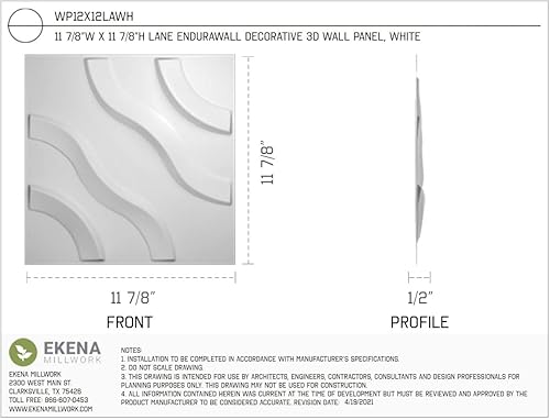 Miniatura 2 de Ekena Millwork WP12X12LAWH-CASE-10 11 7/8 pulgadas de ancho x 11 7/8 pulgadas de alto Lane EnduraWall Decorativo 3D Panel de pared cubre 9.79 pies