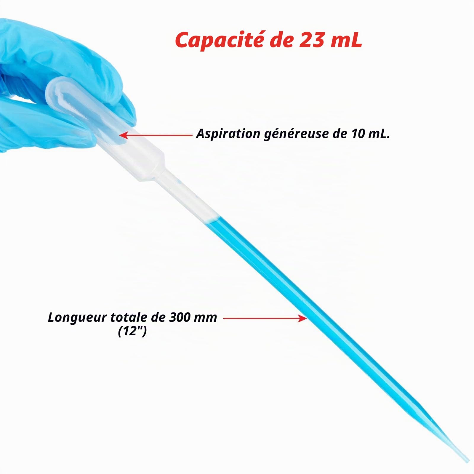 Globe Scientific Transfer Pipets, 139050, 23.0mL Capacity, Non-Sterile, 300mm Extra Long Length, 10mL Bulb Draw, 100/Box
