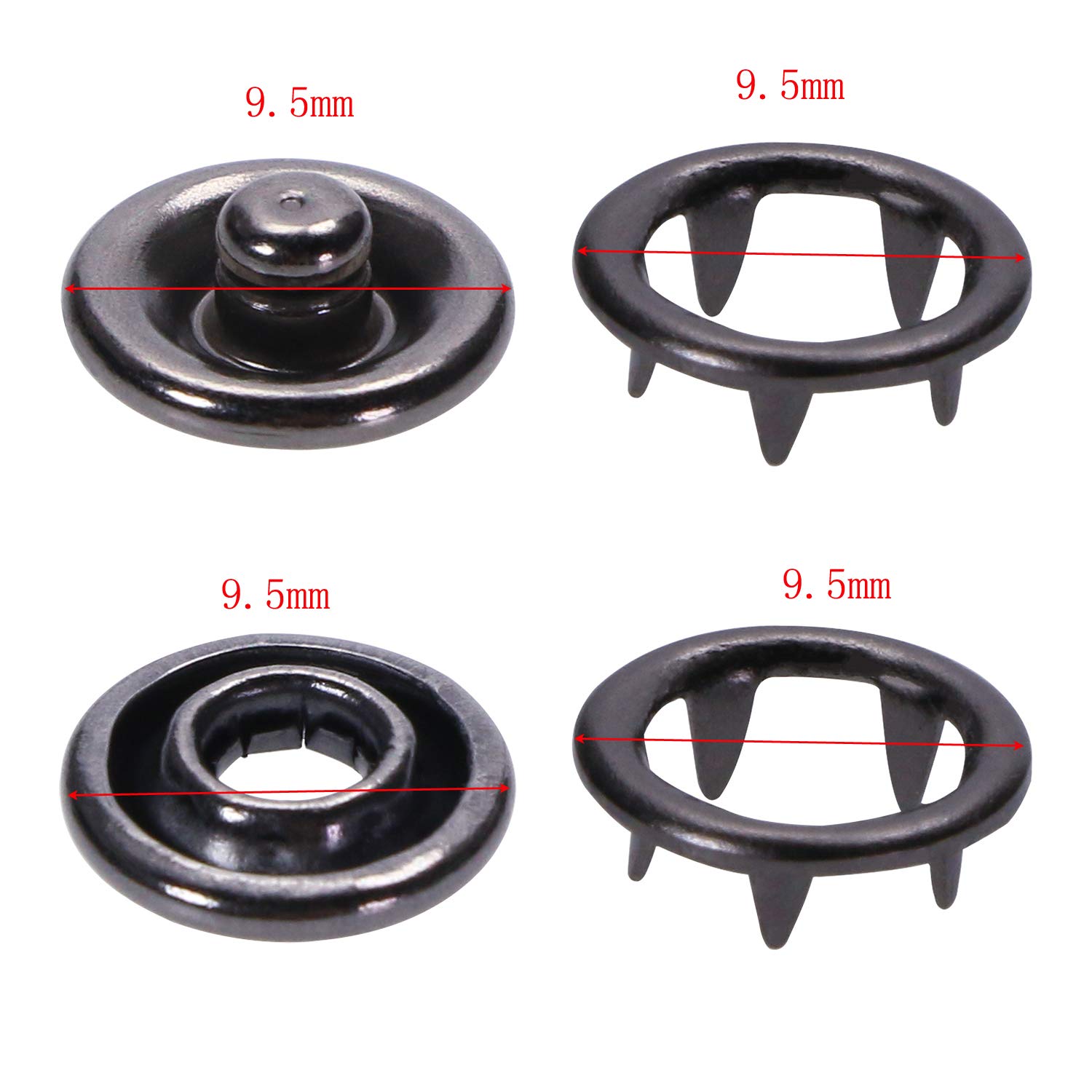 ONLYKXY 50 Sets 9.5mm Snap Buttons, Metal Ring Snaps, Snap Fasteners Kit, Hollow Prong Buckle (Black)