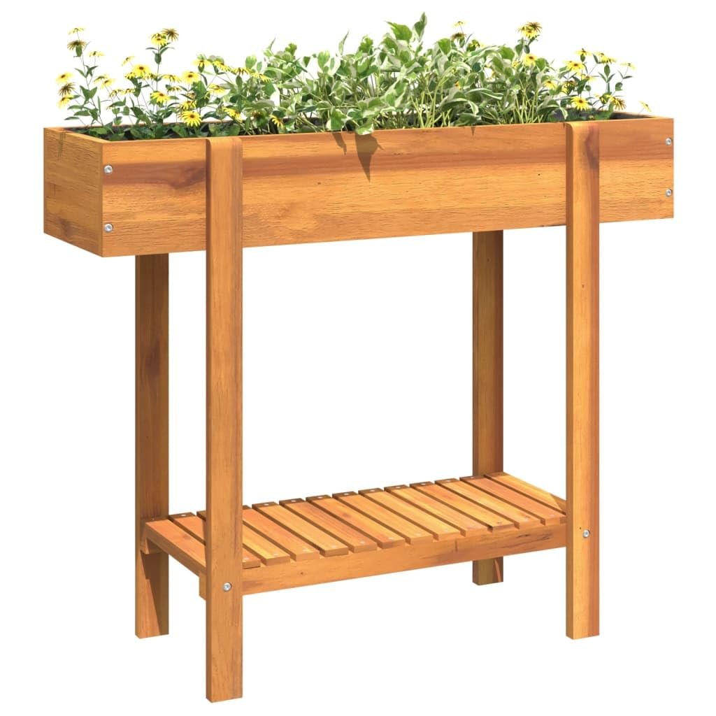 Jardinera de madera maciza de acacia, 90 x 30 x 75 cm, con estante, resistente a las heladas, para balcón, terraza y jardín, jardinera, interior y exterior, maceta, almacenamiento de agua