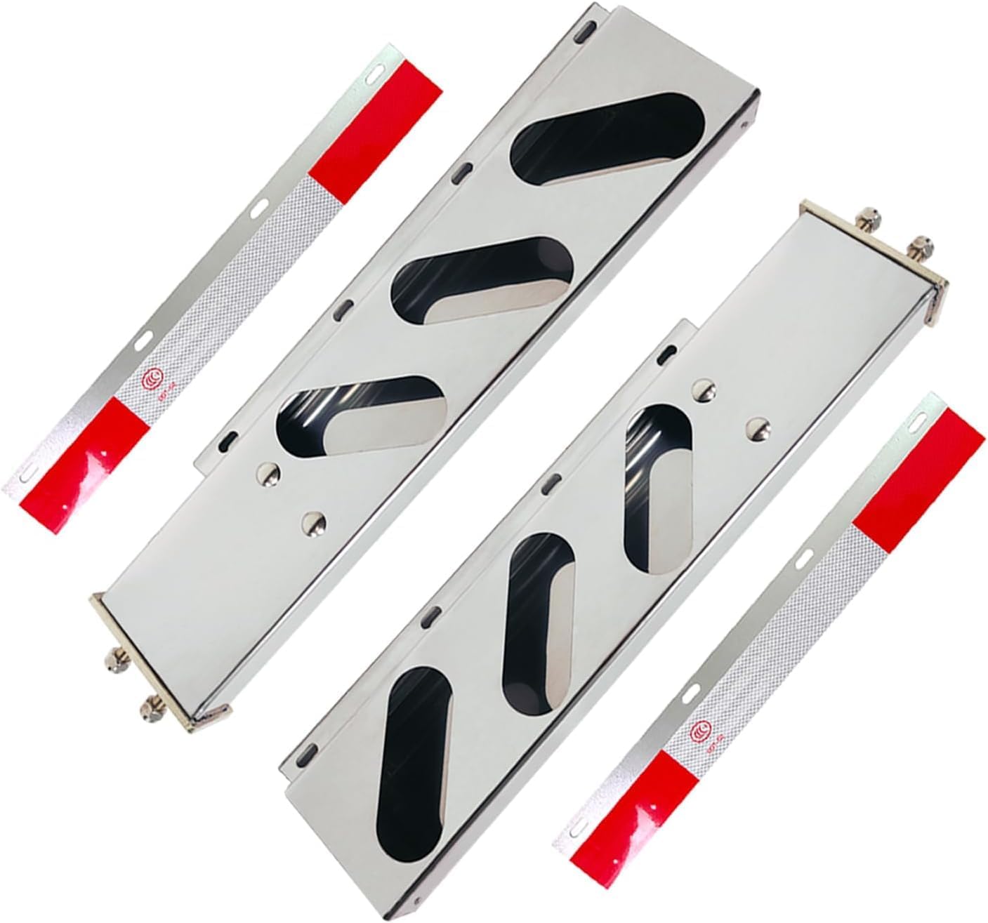 Stainless Steel Spring Loaded Mud Flap Hangers for Semi Trucks Rear Bar with Light Cutouts and Reflective Plate 2.5 Inches Bolt Spacing (Circular Hole)