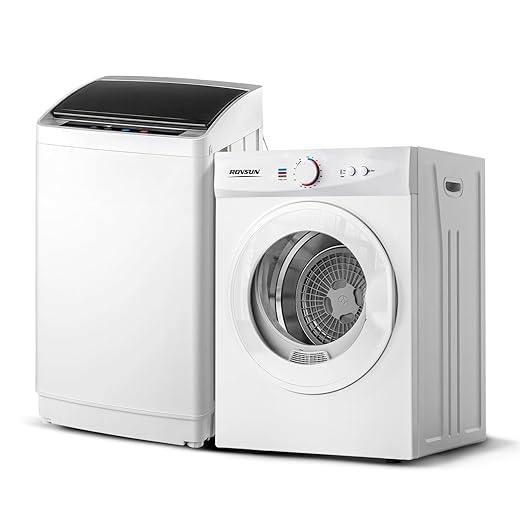ROVSUN 1.8CuFt Portable Clothes Dryer and 17.8LBS Full-Automatic Washing Machine Set, Compact Laundry Washer and Dryer Combo Set with Stainless Steel Inner Tub, for Apartment, Dorms, Home