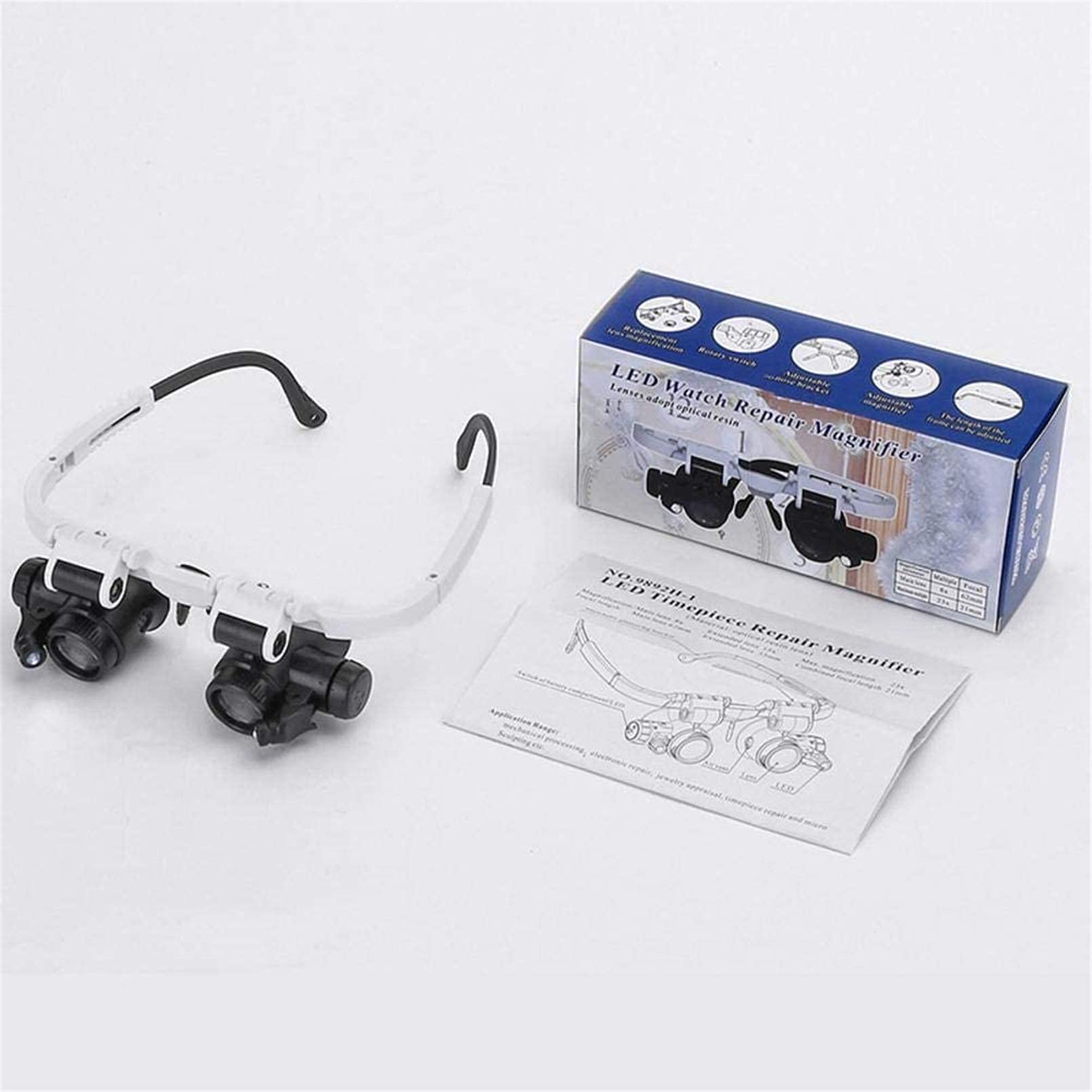 Stirnbandlupe, Handlupe, Kopflupe, Stirnbandlupe Mit LED-Beleuchtung 8X, 15X, 23X Lupe Für Uhrmacher, Schmuckhersteller.