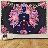 Material : Poliéster Ulticool - Appeso a Parete Decoración Casa - Chakra Energía Curativa Negra Rosa Mandala - 200 x 150 cm Grande – Murales Alfombra Tapiz Pared - Tapices Decorativo para Habitacion Dormitorio Salon