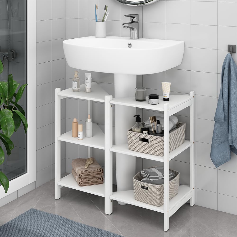 Vicco Mobiletto per lavabo Zeno, Bianco, 68 x 60.5 cm Set di 2, per la conservazione di accessori da bagno sotto il lavandino