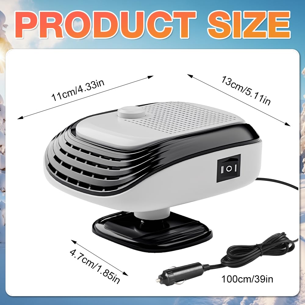 Auto Heizung 12V, 2 in 1 Heizlüfter Auto mit Windgeschwindigkeitsregelung, Tragbare Autoheizung 12v Zigarettenanzünder, Car Heater, Heizung für 12V Auto, LKWs, SUV, Van (Weiß)