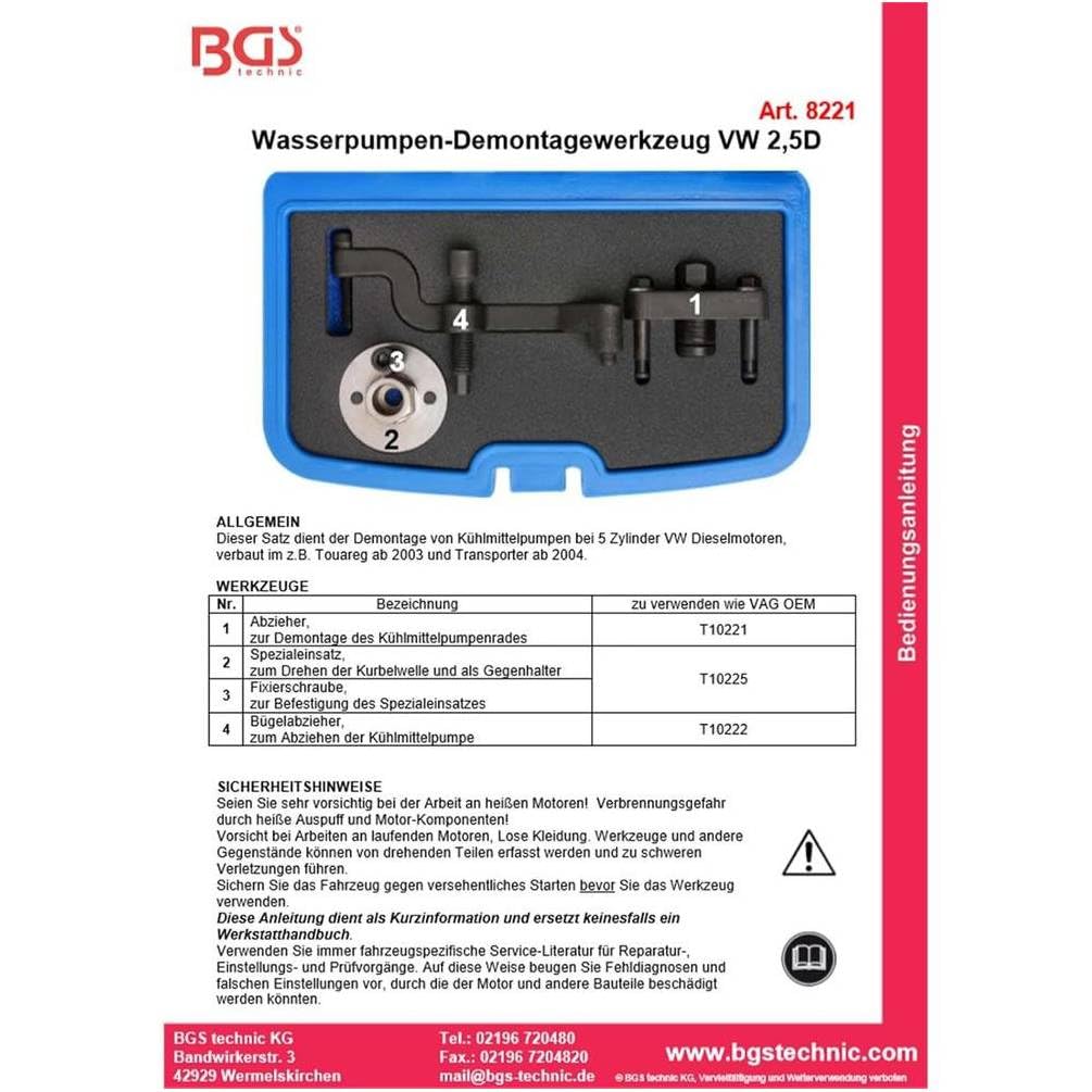 D-Work - Strumento di smontaggio per pompe per acqua VW - 17,1 x 7 x 27,5 cm - Acciaio robusto - Smontaggio facile e preciso