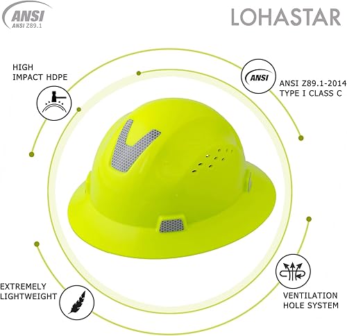 Miniatura 10 de LOHASTAR Casco de seguridad de ala completa ventilado ANSI Z89.1 aprobado por la OSHA para hombres, mujeres y adultos