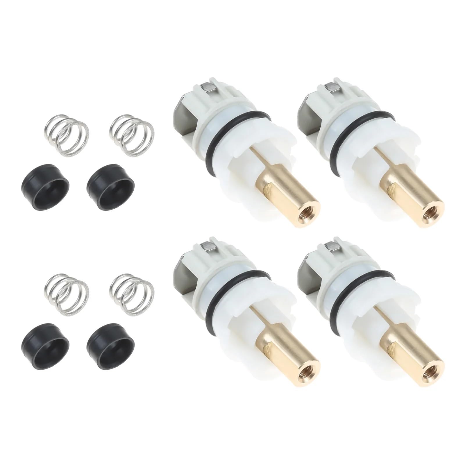 4 kits de grifo con vástago tope giro 1/4, goma RP25513, resorte asiento, carrete latón, accesorio cartucho para 2 manijas