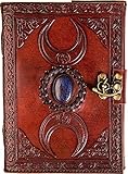 Urban Leather 3 Celtic Moon Lapis Blue Stone Journal for Men Women to Write in Grimoire Wiccan...