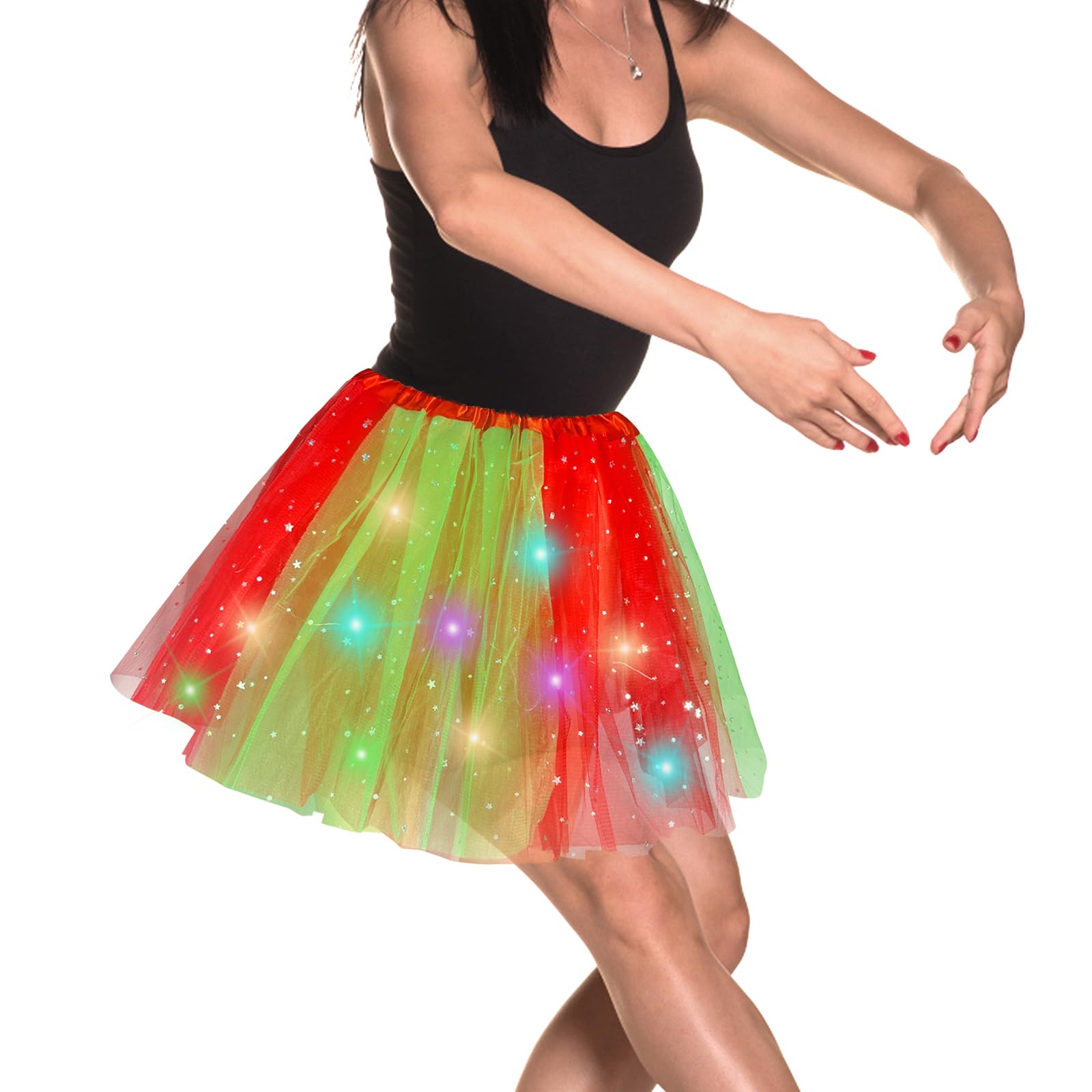 Falda tutú LED para mujer, falda de tutú brillante, falda de tul en capas, falda de ballet para fiesta de Halloween, disfraz de carnaval