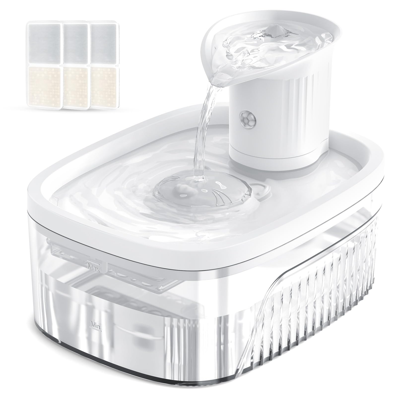 Jewyow 2.5L Katzenbrunnen, 2200mAh Katzenbrunnen Kabellos, Trinkbrunnen für Katze Kabellos mit Bewegungsmelder, Leise Pumpe, 2 Modus, 3 Filter für Katzen,Hunde