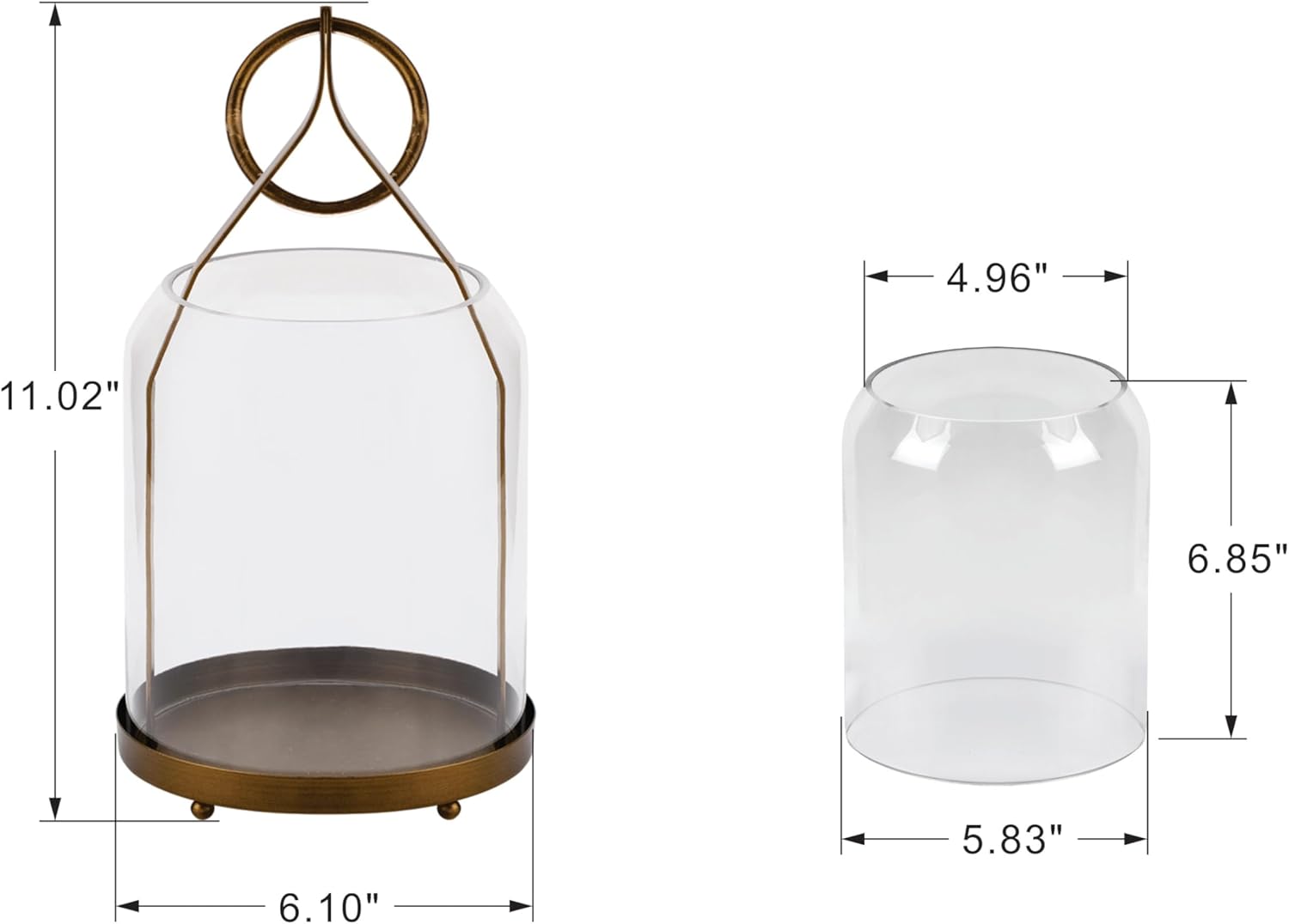 6" Wide Modern Hurricane Candle Holder with Handmade Scandinavian Glass Sleeve in Antique Brass for Pillar Candle & Plants, Hurricane Lantern Industrial, Minimalistic, Shabby Chic (1, Brass, 6"x10") - Image 2