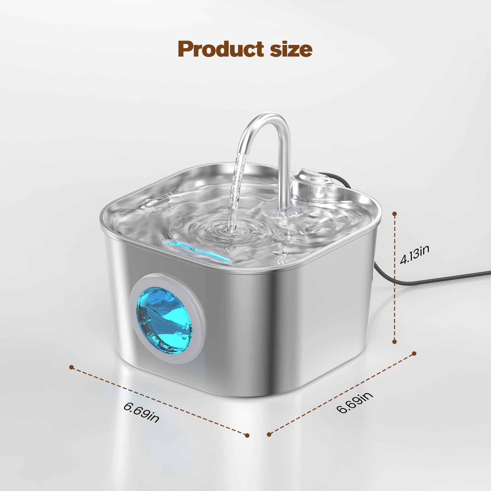 Katzen-Wasserbrunnen mit 8 Filtern + 5 Schwämmen, Kleiner Haustier-Wasserspender für Trinkkatzen, Automatischer Indoor-Metallnapf 24/7 für Laufen und Autos,