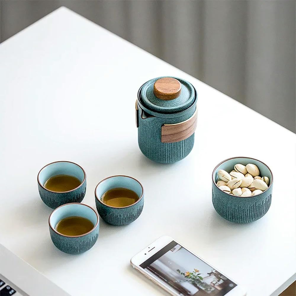 Zielony ceramiczny czajniczek do podróży, przenośny zestaw do herbaty, naczynia do picia