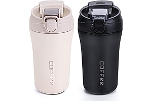 2-Pack Spill Proof Coffee Mugs, Vacuum Insulated Coffee Cups with Lid and Straw
