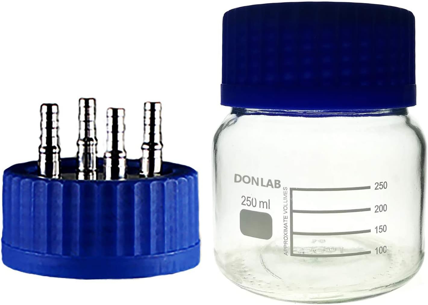 MCH Glass 250ml Round Reagent Bottle Wide-Mouth Bottle Jar with Large-Size Adapter Pipe GL80 Mobile Phase Cap