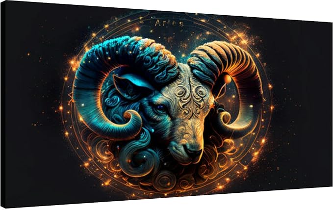 XidexFara Canvas Wall Art for Living Room Bedroom Aries Zodiac Sign Horoscope Symbol Magic Astrology Aries Fantastic Big Large Wall Art Decor Framed Painting Wall Pictures Prints Artwork Office