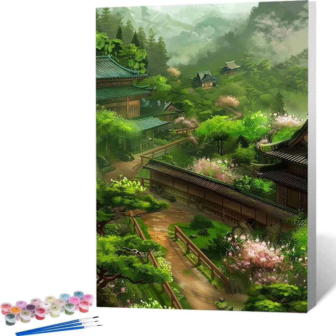 Colorare con i Numeri Adulti Dipingere per Rilassarsi, Contiene una Tavola Prestampata e un Tracciato che Guida l'Attività, Hobby per Adulti e Ragazzi - Misure Tavola 70x95cm Case Paesaggio L-B