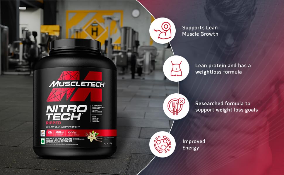 Image of MuscleTech Nitrotech Ripped,907G (2Lbs),Chocolate Fudge Brownie,Low Fat Lean Whey Protein,+ Weight Management,30G From Whey Protein,500G (L-Carnitine & L-Tartrate),200Mg C