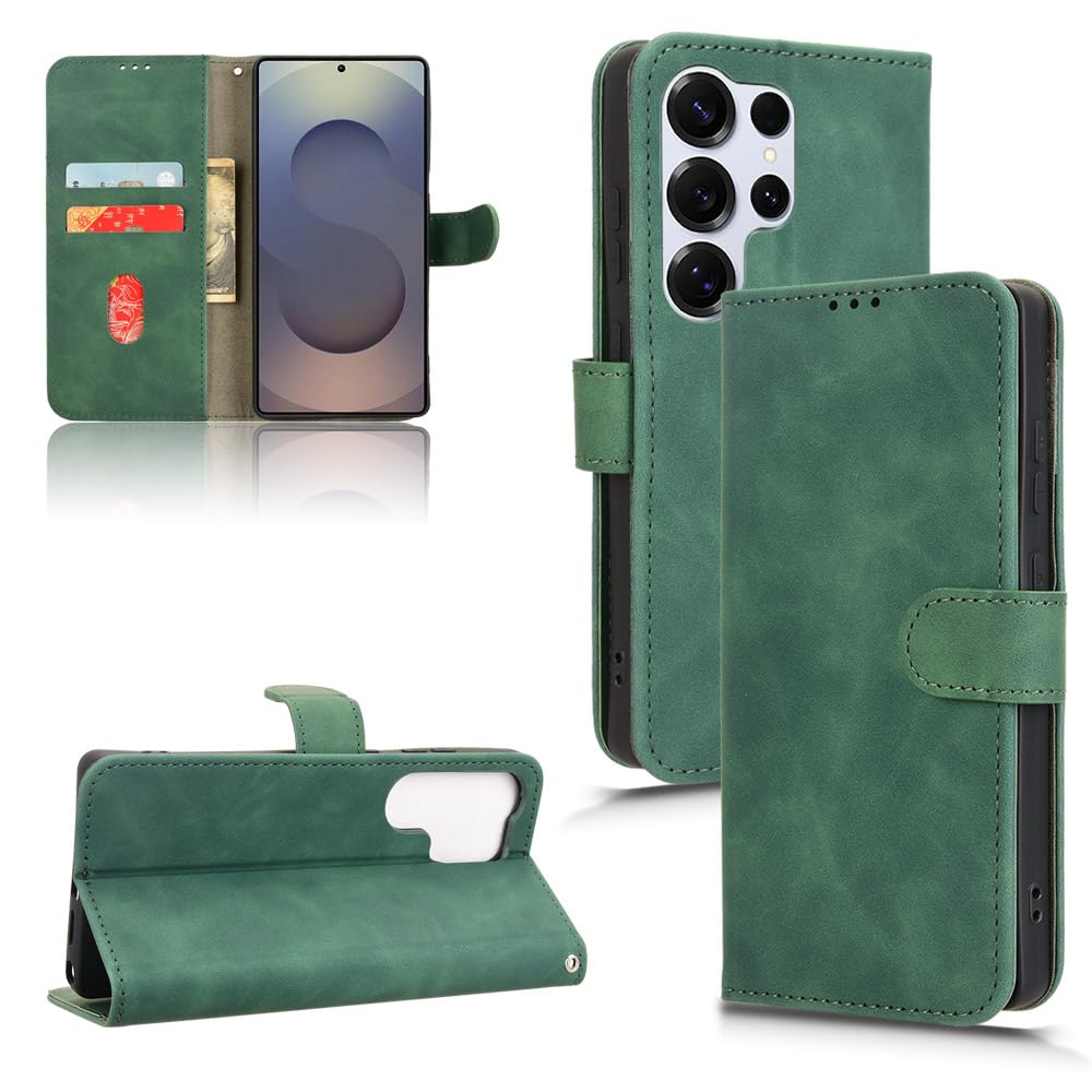 Compatible avec OPPO Reno 5 5G / Find X3 Lite (couleur : vert) Emplacements pour cartes magnétiques Coque arrière rétro en cuir