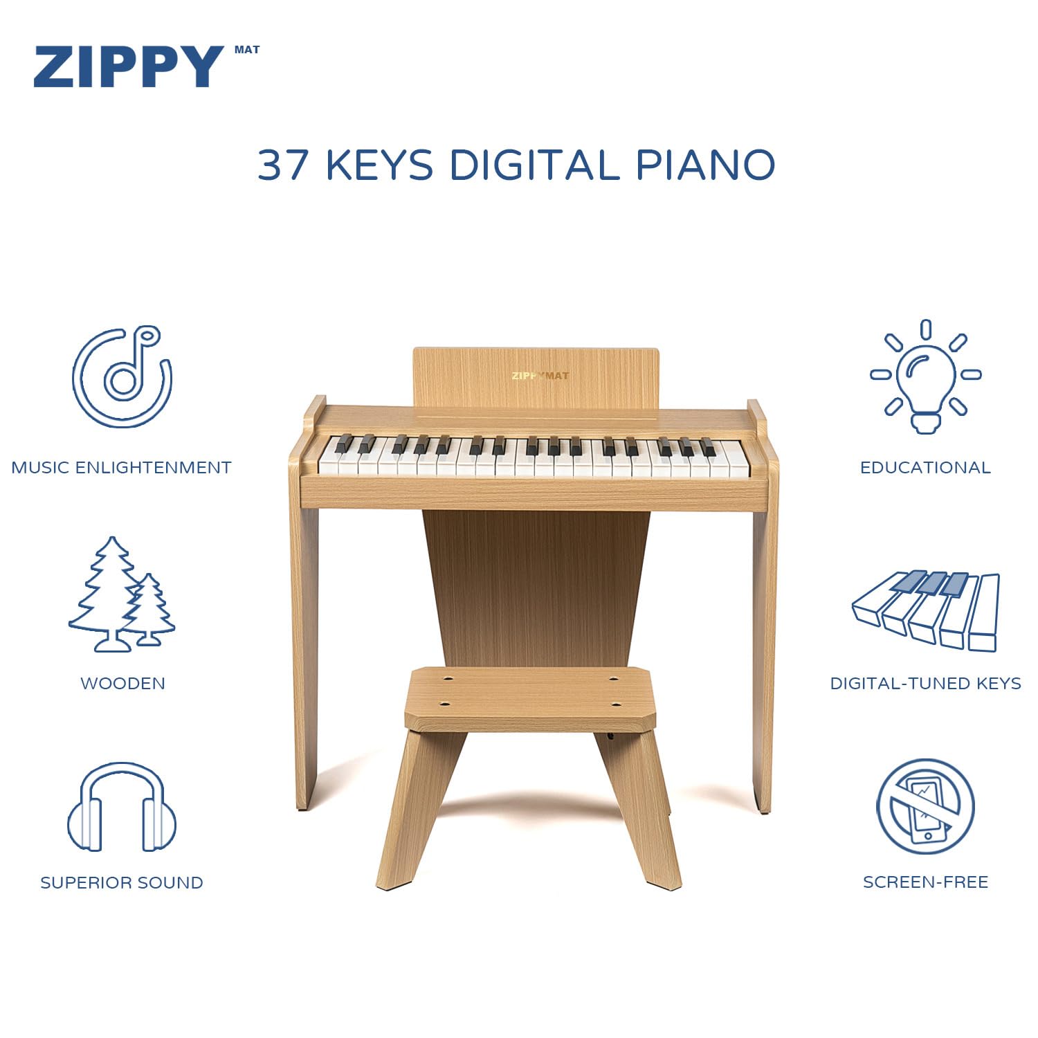 Kinder Klavier Tastatur, 37 Keys Digital Piano for Kids, Musik Lerninstrument Spielzeug, Holzklavier für Mädchen und Jungen (Oak Basic)