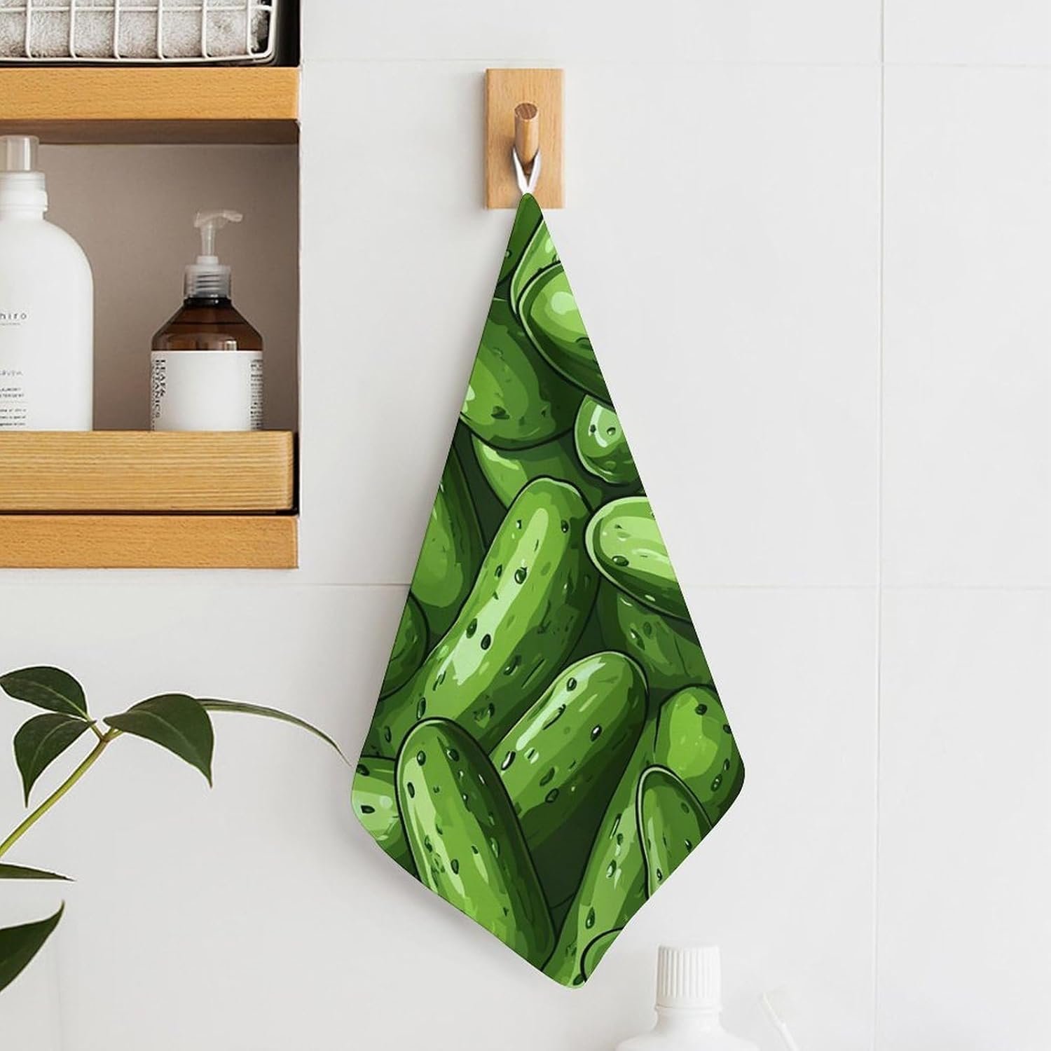 Green Cucumbers Pickles Cukes Hand Towels for Bathroom Handkerchief | Absorbent,with Hanging Loop,Kitchen Towels,for Home Hotel,Soft