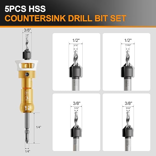 Miniatura 2 de Juego de 5 brocas avellanadoras HSS  Broca avellanadora con punta de carburo ajustable con punta de carburo con punta de destornillador hexagonal de