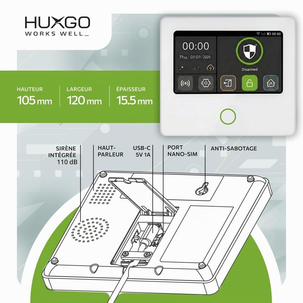 HXA502 Kit Alarme sans Fil WiFi + GSM 4G | Système d’Alarme avec Sirène Solaire, 5X Détecteurs PIR, 5X Capteurs d’Ouverture | Idéal pour Habitation & Garage, Kit de Sécurité Connecté