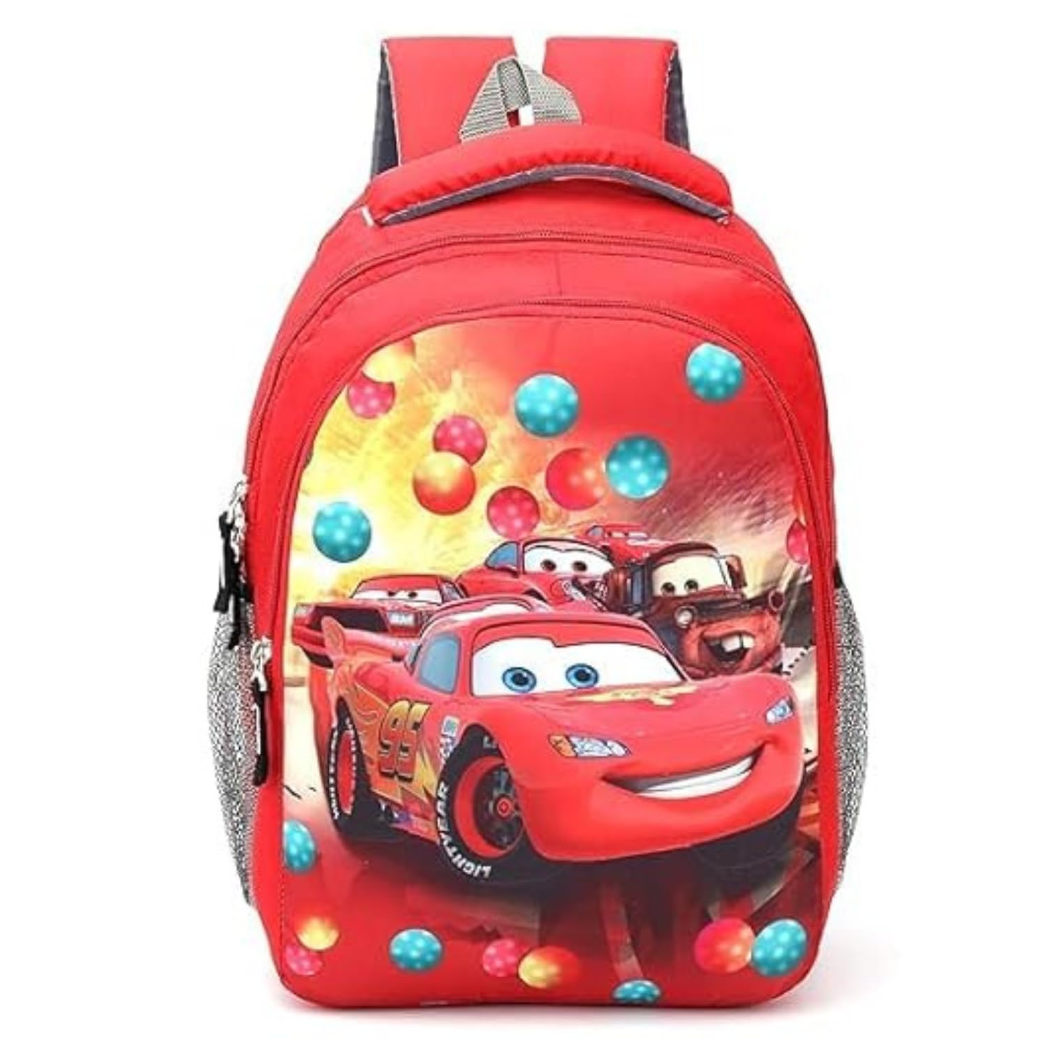 red cartoon iconic lightening mcqueen car 95 backpack for kids – lightweight & durable school bag for kids with colorful design, padded straps & side pockets – perfect for boys - red color