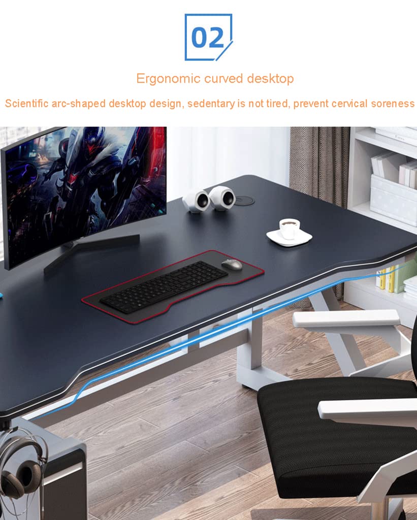 Biurko gamingowe, PC SXZenSpace, biurko dla graczy w kształcie litery K z powierzchnią z włókna węglowego, hak na słuchawki stabilne metal i drewno do biura, białe - L 80 cm