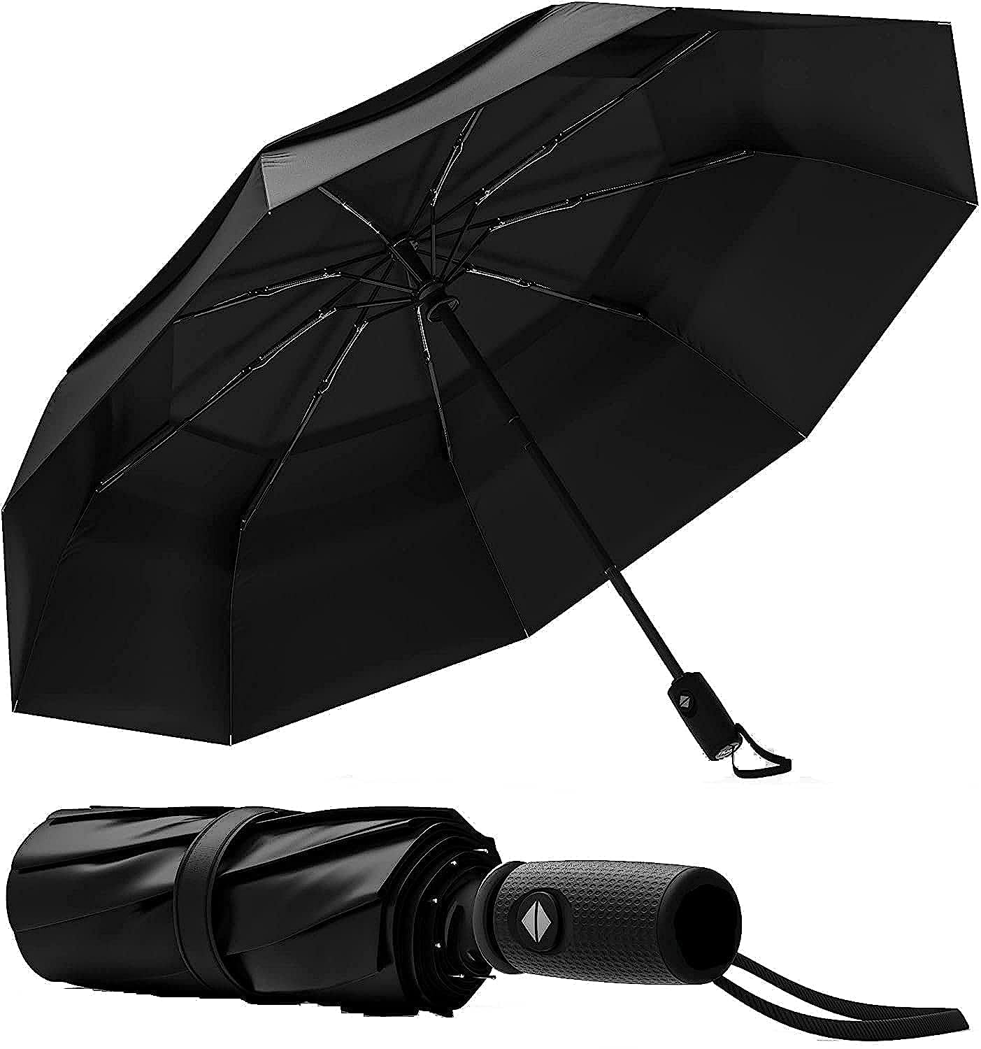 ZemicPortable Auto Travel Umbrella - Umbrellas for Rain Windproof, Strong & Easy Auto Open/Close Button for Single Use Umbrella for Wind and Rain, Perfect Car Umbrella for Men & Women