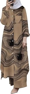 Regalos musulmanes conjuntos de 2 piezas para mujer, camisa de manga larga con botones hacia abajo, abaya, vestido casual, anillo de Dubai, negro