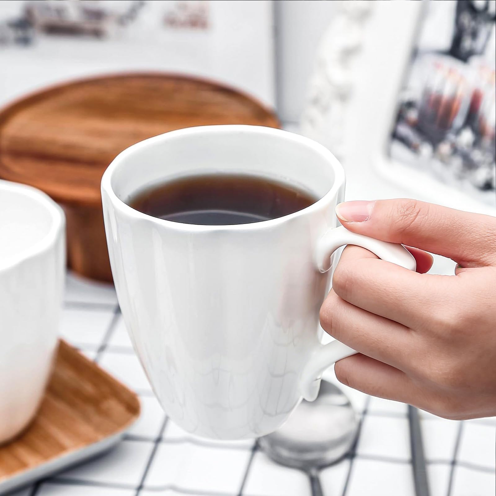 Juego de 6 tazas de café de porcelana fina (15 onzas), tazas con forma de calabaza, tazas de té de cerámica, regalo de bricolaje, festival, horno, microondas y lavavajillas