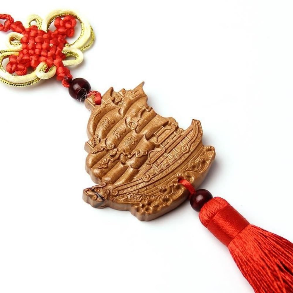 LKLNCXC Key Rings Car Peach Wood ，Peach Carving Dragon Boat